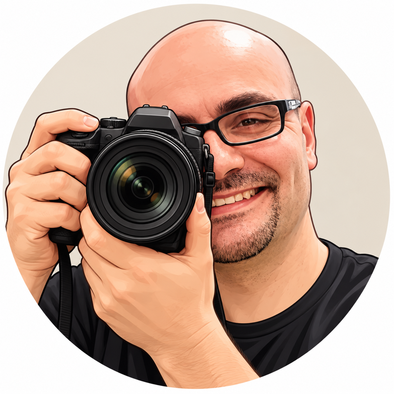 Illustrated portrait of a photographer holding a camera